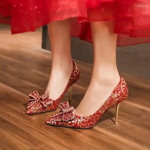 Dress Shoes 2024 Pointed Thin Heel Bow High Red Wedding Don't Tire Your Feet