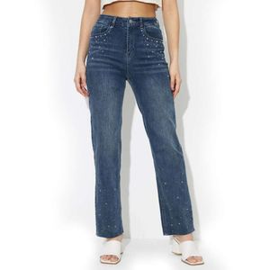 Jeans Hot Rolled Diamond Burr Edge Straight Fit Design mode mångsidiga nya jeans