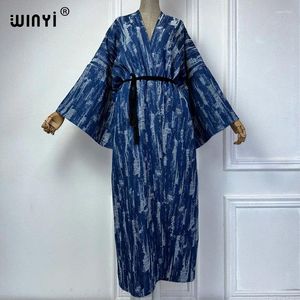 Kimono gör en gammal denim Cardigan Women Long Down Coat Maxi Dress Elegant Party Holiday Swimming Cover Up mode