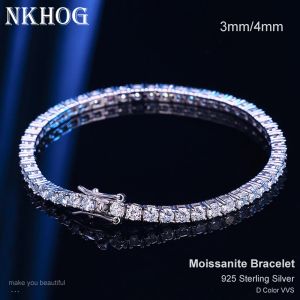 ストランドnkhogリアル4mmモイサナイトテニスブレスレット女性男性925 Sterling Silver Party Weddingバングル