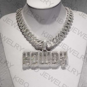 Hip Hop Luxury Cupan Chain 18mm عرض Baguette VVS Moissanite Full Iced Out Out Cuban Link Chain Necklace