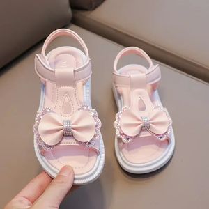 Çocuk Ayakkabı Kız Yumuşak Tabanlar Sıradan Şık Prenses Ayakkabı Su Elmas Plajı Yay Şeketli Sandalet 240420