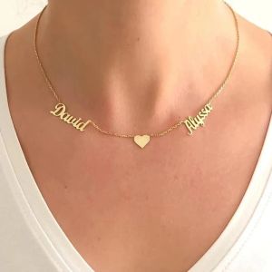 Halsband anpassade hjärta två namn halsband för kvinnor rostfritt stål anpassat halsband hänge personlig nackkedja smycken gåva