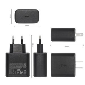 Für Samsung S23FE UK Plug 25W Super -Fast -Ladegerät 1m 3ft USB Typ C PD PPS Schnelles Ladevorgang für Galaxy S24 S22 S21 S20 N10 Note 20 10+ Zubehör Wandladegerät EU US -Stromladung