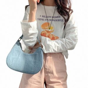 Liten denim Korean Bag 2024 Spring Trendy Women's Designer Handväska och handväska söta totes lyxiga axelväskor Kort handtag L4Q5#