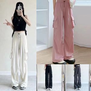 2024 Summer Womens Trousers Fashion Button Pocket Trim Fit Trouserss Designer Pants Patch High midjebrev broderi Cargo Pants