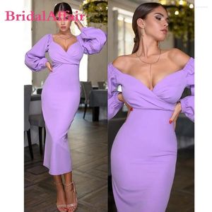 Party Dresses BridalAffair Lavender Mermaid Prom Sweetheart Puff Long Sleeves Length Evening Gown 2024 Simple Formal Gowns