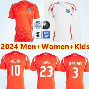 チリ24 25サッカージャージアレクシスヴィダル2025ナショナルチームフットボールシャツホームレッドアウェイホワイトメンキッズキット女性カミゼタ2024コパアメリカサモラノイスラCh。