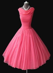 Reale Probe 1950039s Vintage Batteau Ausschnitt Blauling Blaugütere Kugelkleid Wasser Melon Chiffon Kurzschluss Prom Kleider Abendkleider8016472