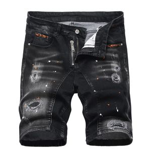 Męskie graffiti rozryte krótkie dżinsy letnie moda swobodna szczupła wielka retro w stylu dżinsowym szorty męskie ubrania marki 240409