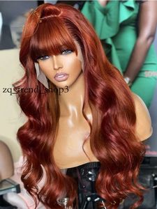HD Transparent Lace Front Wig Glueless Body Wave Lace Frontal Wig Preplucked Ginger Brown Colored Human Hair Wigs with Bang 51