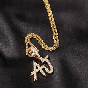 Halsband Anpassade namn Iced Out Necklace AZ Cursive Letter Pendant Initial Zircon Rope Chain Halsband Choker Hip Hop Jewelry