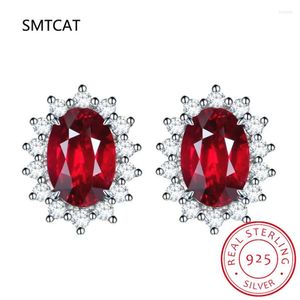 Stud Earrings Diana 1.1ct Natural Garnet 925 Sterling Silver Engagement Gemstone For Woman Trendy Party Gift Fine Jewelry