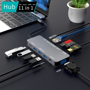 Hubs USB C Hub 11in1 Type C Hub Docking Station z Gigabit Ethernet, 4K USB C do HDMI, VGA, SD/TF, MIC/Audio, PD dla MacBook Air/Pro