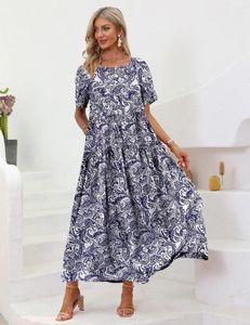 Party Dresses Women Casual Loose Bohemian Floral With Pockets Short Sleeve Summer Beach Swing Maternity Dress 2024 Plus Size
