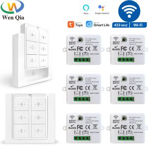 Kontrollera Tuya WiFi RF Smart Light Switch 433MHz 6 Gäng Trådlös väggpanelomkopplare, 110V 220V Tidsmottagararbete med Goole Home/Alexa