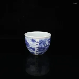 Decorative Figurines Old Antique Blue And White Porcelain Hand Painted River On The Qingming Festival Cup Collection Ornaments