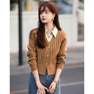Women's Knits Brown Cardigans Women Spring Knitted Tops