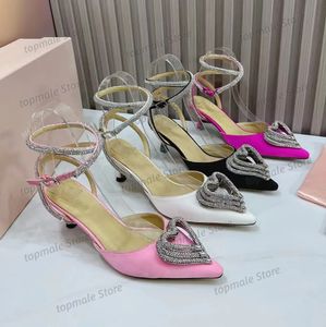 Luxury Designer Fashion Women's Dress Shoes 6.5CM High heels Satin Heart-shaped ankle strap buckle Pointed toe bag Party sandals