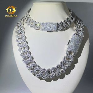 Zuanfa Ny ankomst 18mm 22mm Moon Shape Baguette Moissanite Cuban Link Chain Ice Out Sterling Silver Miami Chain Necklace