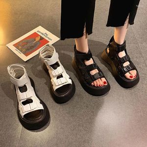 Sandals Creepers Doubke Buckle Band Gladiator Women 2024 Ins Summer Platform Scarpe Donna addensato Holled Hookloop Sandalias Mujer