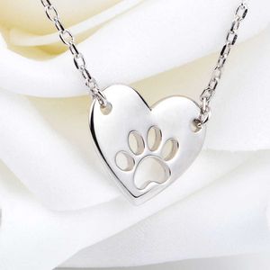 925 Sterling Silver Dog Paw Heart Cipcant Necklace Female Gift Female Q0531