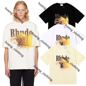 Rhude短い高品質のテスデザイナーカジュアルファッションショートスリーブヨーロッパアメリカメンズラウンドネックTシャツサイズS-XXLルーデシャツロードTシャツヘルスターシャツ578