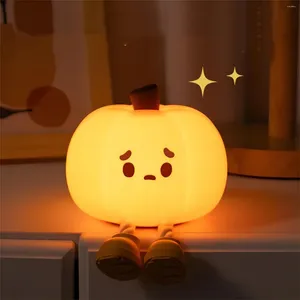 Nattljus halloween pumpa söt mjuk silikon säker lampdekorationer timing dimbar sängkläder barn baby gåvor