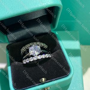 Luxo conjunto de três peças de diamante anel de alta qualidade anel de casamento de mulheres clássico 925 anéis de prata para mulheres presentes de joias de aniversário femininas