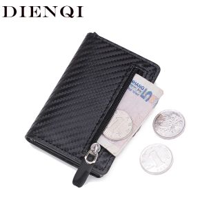 Titulares Dienqi fibra de carbono Anti RFID Crédito de cartão de crédito Paletas minimalistas Caso Men Slim Leather Business Bank Totolder bolso da bolsa de bolso