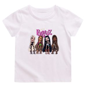 T-shirt Bratz Tshirts for Girls Unisex Lettera di moda Tshirt per bambini Abiti estivi Abbigliamento Kawaii Top Boy100%Maglietta a maniche corte in cotone