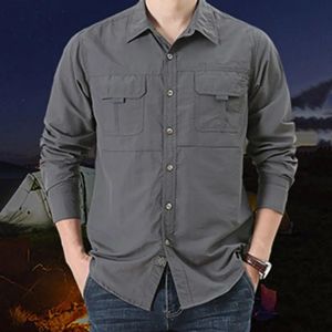 Outdoor Summer Tactical Shirts Mens Mesh Breathable Long Sleeve Multi-Pockets Work Cargo Shirts Quick Dry Hiking Fishing Shirt 240407