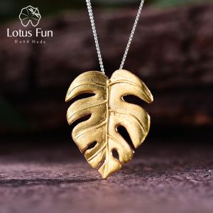 Collane loto divertimento reale 925 sterling in argento fatto gioielleria fine fatta a mano 18k foglie di monstera oro ciondolo di design senza collana per donne regalo