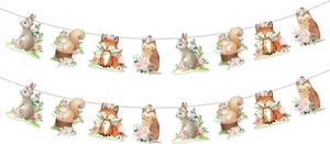 Party Decoration Woodland Animals Banner For Girl Forest Animal Garland Creatures Baby Shower Birthday Supplies Decor 2Packs