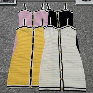 Classic Stripe Knitted Dress Elastic Slip Dress For Women Fashion Party Skirt