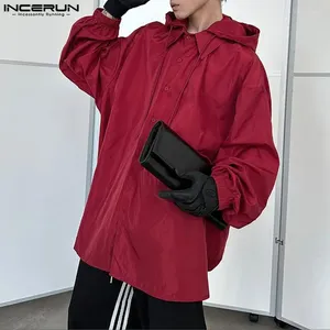 Herrtröjor incerun tops 2024 koreansk stil män lös silhuett design hoodie casual fashionabla fasta långa ärmhuvor tröjor