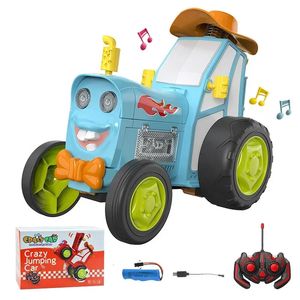 Crazy Jumping Car with Music Lights Vehicle Infrared Remote Control Stunt Walk Upright Truck Funny Children Toys 240408