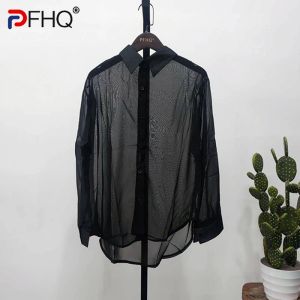 Shirts PFHQ Nischendesign durchscheinende Herren -Casual -Shirts Hochwertige Persönlichkeit Stylish 2023 Sommer Trendy Elegant Seethrough Tops