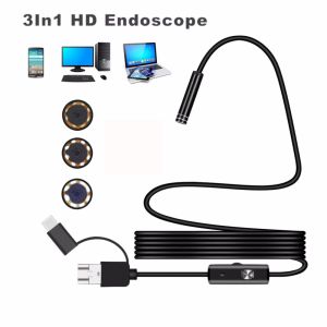 Cameras 1080P Endoscope Android USB Camera USB C Endoscope 2M 5M 10M Hard Flexible Wire 8mm Lens Camera Inspection Pipe Borescope