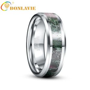 Bands AAA Quality 8MM Silver Color Anel Masculino Green Stones Groove Men Tungsten Ring Matrimonio Wedding Jewellery