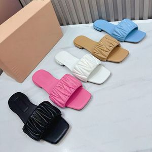 Women Beach Slippers Famous Classic Sandals Flat Heel Lady Summer Slides Designer Brand Shoes Female Fashion Leather Flops Hotel Sexy Sizes 34-42 with box