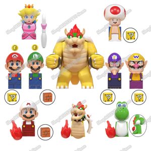 Blockerar japanska spel Super Bros Anime Cartoon Bricks Dolls Luigi Yoshi Mini Action Toy Figures Building Blocks Gifts WM6103