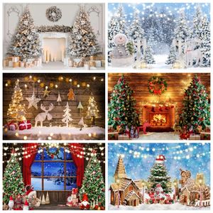 Christmas Pography Background Wooden Window Fireplace Tree Gift Baby Shower Decor Banner Winter Backdrop Po Studio Props 240407