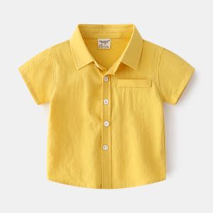 Tシャツサマーボーイズシャツ赤ちゃん子供用衣類ターンダウンカラーシンソリッドカラーカミサ2 3 4 5 6 7トップスシャツ