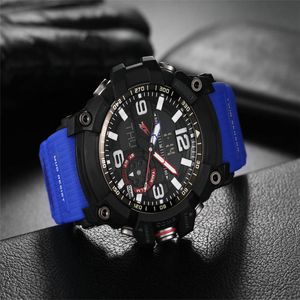 Quartz esportivo masculino assistir Blue 1000 Watch Full em destaque LED Large World Time Oak Series