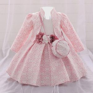 Flicka klänningar mode blomma baby klänning spädbarn rosa 1: a födelsedag bröllop bridemaid klänning småbarn flickor dop prom vestidos