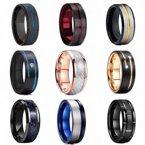 Trend 8 mm Węglowodanowy pierścionek z węglikiem czarny Celtic Drag Blue Carb Fibre Ring Men Wedding Połącz I5vw#