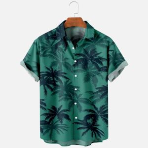 셔츠 남자 패션 여름 Tshirts 하와이 3d 프린트 아늑한 캐주얼 한 버튼 셔츠 짧은 슬리브 해변 대형 셔츠