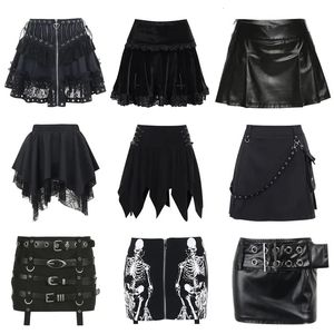 Gothic Mini Skirts Black High Waist Women Skirt Y2k Style Harajuku Punk Goth Dark Grunge Streetwear Female Clothes 240421