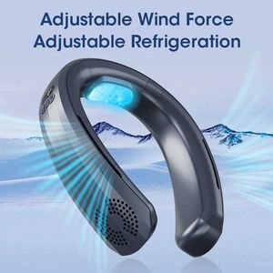 Portable Air Coolers Neck Bladeless Fan Mini Ultra Long Life Portable Lazy Silent Fan Usb Charging Student Sports Office Digital Display Power Y240422